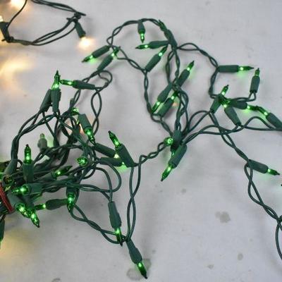 7 Strands of Lights: Green, White, Red - All Work, Camera Doesn't Picture Well