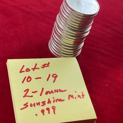Lot #13- 2 Sunshine Mint .999 1 Ounce silver Bullion Coins Uncirculated 
