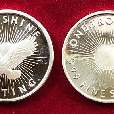 Lot #13- 2 Sunshine Mint .999 1 Ounce silver Bullion Coins Uncirculated 