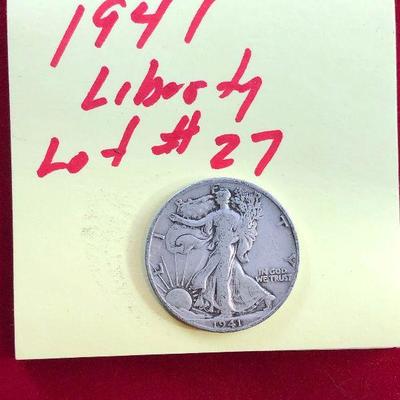 Lot #27- 1941 D Walking Liberty Half Dollar 90% Silver 