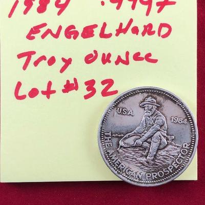 Lot #32- 1984 ENGELHARD 1 Troy Ounce .999+ Fine Silver 