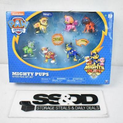 Paw Patrol Mighty Pups 6 Pack Gift Set Figures  w/ Light Up Badges & Paws NEW!! 