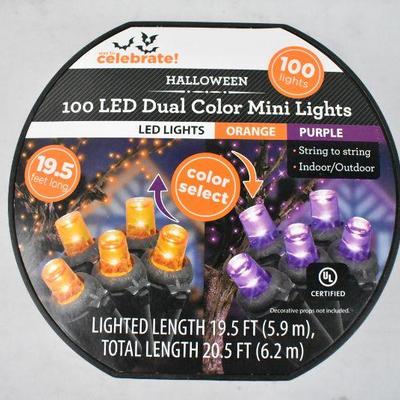 Two Packs of 100 LED Dual Color Mini Lights, Orange and Purple - New