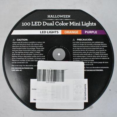 Two Packs of 100 LED Dual Color Mini Lights, Orange and Purple - New