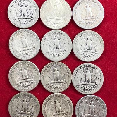 Lot #35- 16 1940's Washington Quarters $3 Face 90% Silver 