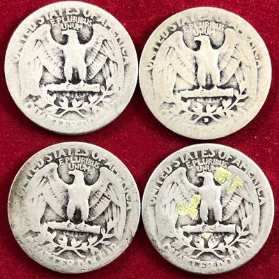 Lot #37- 4 1930's Washington Quarters $2 Face 90% silver