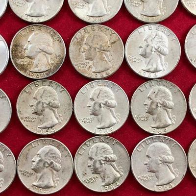 Lot #38- 32 1964 Washington Quarters $8 Face 90% Silver