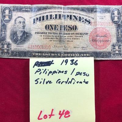 Lot #48- 1936 One Peso Silver Certificate Red Seal