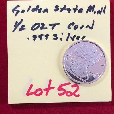 Lot #52- Golden State Mint 1/2 Ounce .999 Silver Bullion