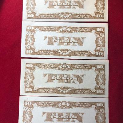 Lot #53- 4 Japanese 10 Peso Notes WWII Currency WW2
