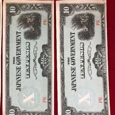 Lot #53- 4 Japanese 10 Peso Notes WWII Currency WW2
