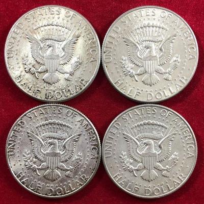 Lot #60- 4 1964 Kennedy Half Dollars 90% Silver Coins