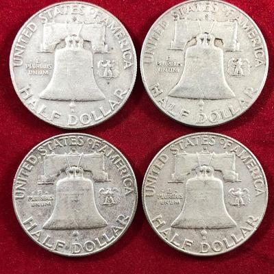 Lot #61- 1960-63 Franklin Half Dollars 4 90% Silver Coins.