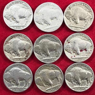 Lot #72- Nine Buffalo Nickels US Coins
