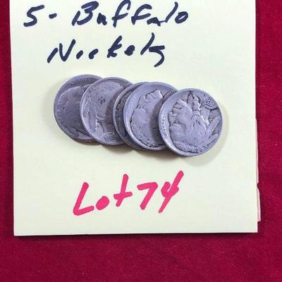 Lot #74- Five (5) Buffalo Nickels