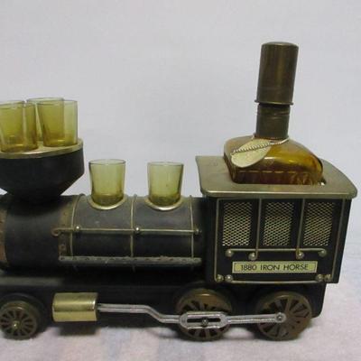 Lot 6 - 1880 Iron Horse Train Steam Engine Decanter Shot Glass Caddy