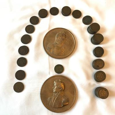 Lot 156 - 75 Indian Head Pennies with Two  Bronze Medallions