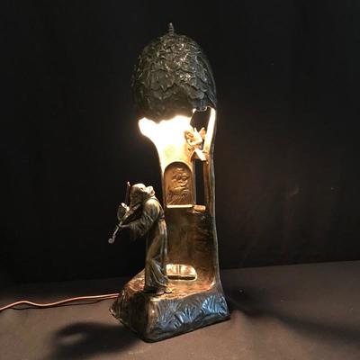 Lot 161 - Brass Lamp with Monk and Cherub