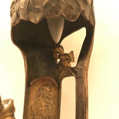 Lot 161 - Brass Lamp with Monk and Cherub