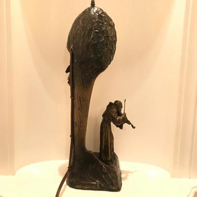 Lot 161 - Brass Lamp with Monk and Cherub