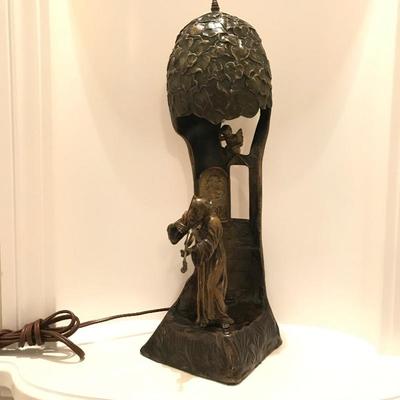 Lot 161 - Brass Lamp with Monk and Cherub