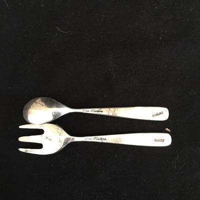  Lot 171 - Sterling Salt & Pepper Flip Flop Shakers & Fork/Spoon Set
