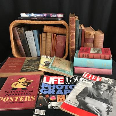 Lot 175 - Antique Books & Vintage LIFE with Woven Basket
