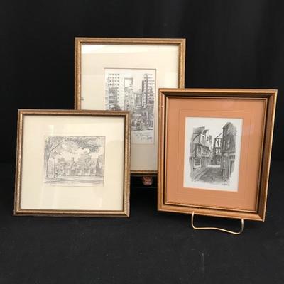 Lot 180 - Three Framed Pencil Art