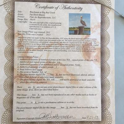 Lot 193 - Pat Hiott-Mason Certified Pelican Art and Marina