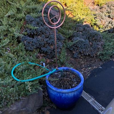 Lot 112- Ceramic Blue Planter & accessories