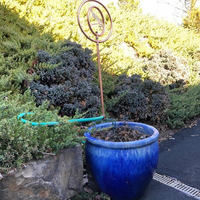 Lot 112- Ceramic Blue Planter & accessories