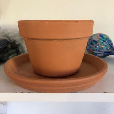 Lot 112- Ceramic Blue Planter & accessories