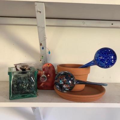 Lot 112- Ceramic Blue Planter & accessories
