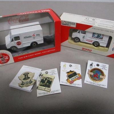 Lot 28 - Coca-Cola 1996 Atlanta Olympic Games Diecast Trucks & Pins