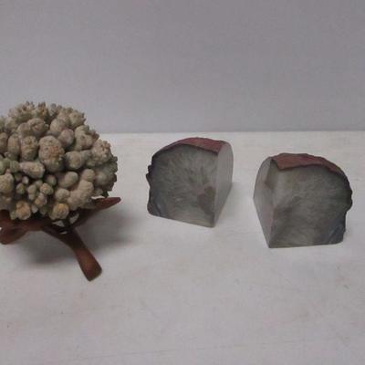 Lot 83 - Stone Bookends & Coral w/ Wooden Display