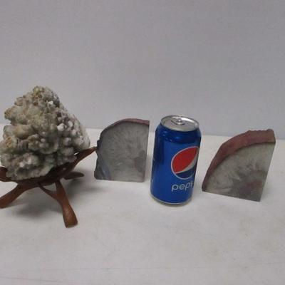 Lot 83 - Stone Bookends & Coral w/ Wooden Display