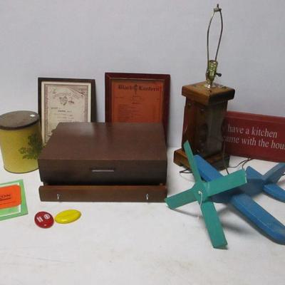 Lot 117 - Decorative Home Decor Items - Storage Box, Lamp & Advertising Items