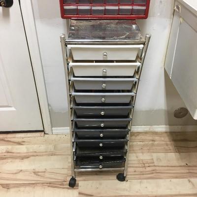 Lot 239 - Trio of Small Parts Organizers & Rolling Tray Storage