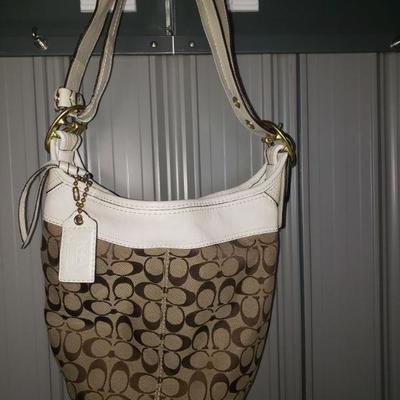 Authentic white and brown Coach Handbag