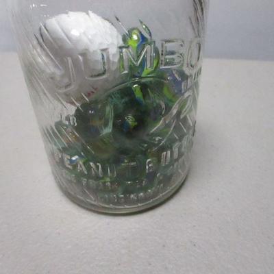Lot 201 - Jumbo Peanut Butter Jars & Bottles & Marbles