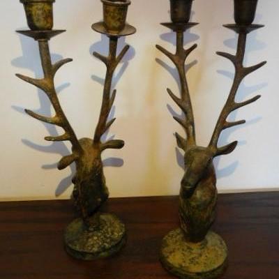 Pair of Brass Stag Head Candle Holders 13