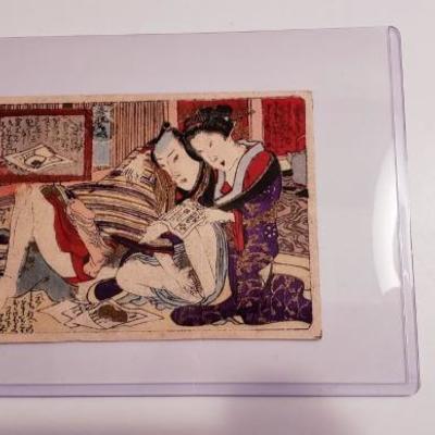 Antique Japanese Shunga erotic Woodblock print Traditional Foods