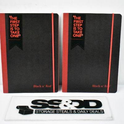 2x Black & Red Optik Notebook A4 Ruled, 144 Pages/Ea W/ Envelope & Closure - New