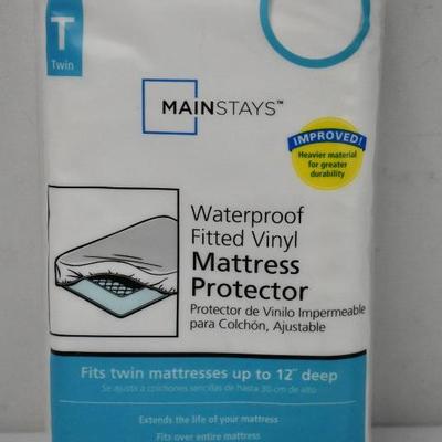 Pair of Mainstays Waterproof Fitted Vinyl Mattress Protector, Twin - New