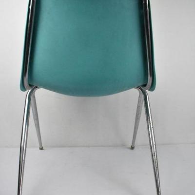 Aqua Plastic Molded Chair Metal Base - Vintage, Missing 1 Foot 