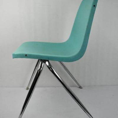 Aqua Plastic Molded Chair Metal Base - Vintage, Missing 1 Foot 