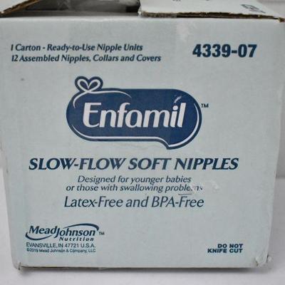 Enfamil Slow-Flow Soft Nipples: 12 Assembled Nipples, Collars and Covers - New