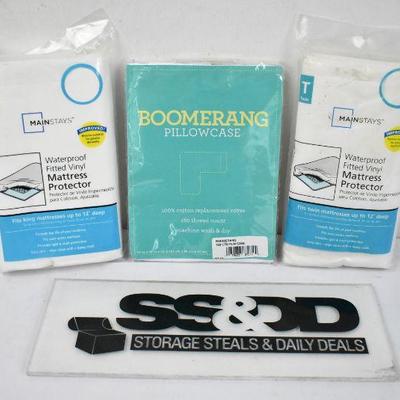 3 Piece Bedding Accessories: King Protector, Pillowcase, & Twin Protector - New