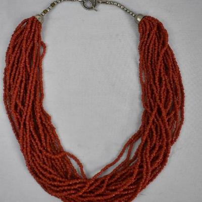 Burnt Orange Beaded Necklace, Vintage