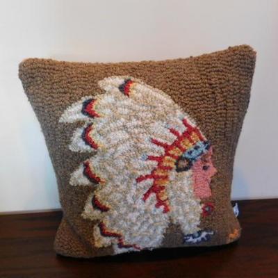 Chandler 4 Corners Wool Hooked Native American Chief Pillow 16